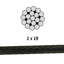 3/16" 1x19 Black Oxide Stainless Steel Cable 